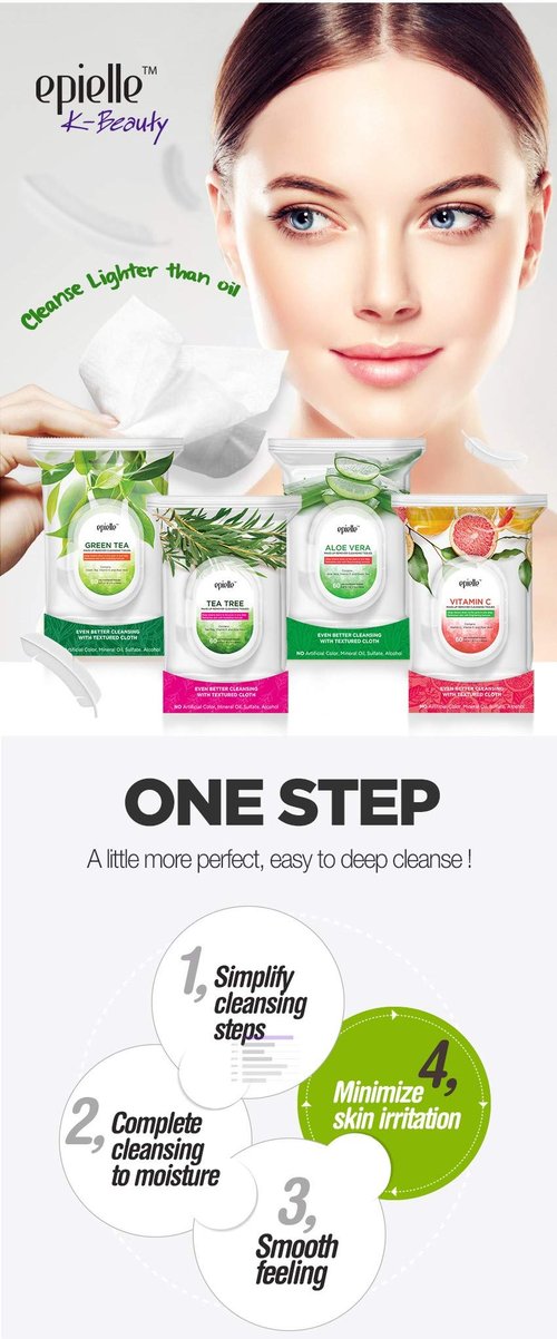 Epielle Tea Tree Makeup Remover Wipes, Gentle Daily Facial Cleanser Towelettes, Remove Dirt, Oil & Waterproof Mascara, Stocking Stuffers, 60 Count (Pack of 2)