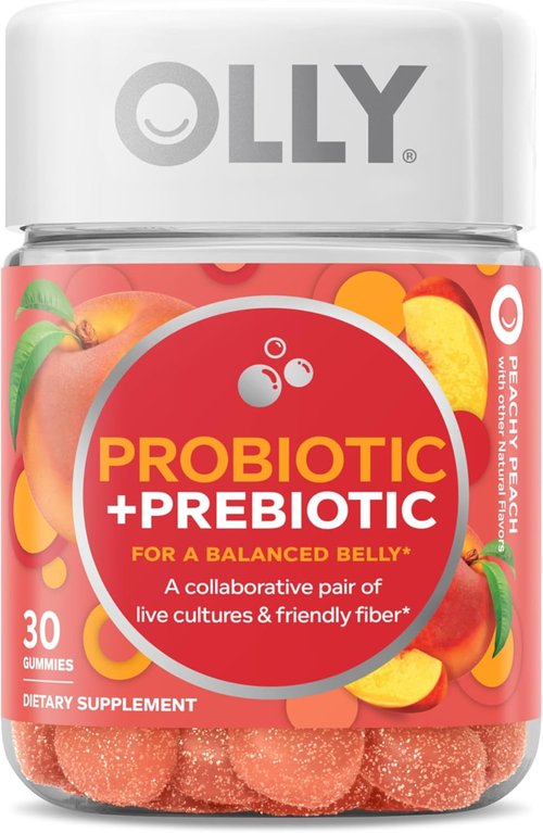 OLLY Probiotic + Prebiotic Gummies - 500 Million CFUs, Peach Flavor, 30 Count | Adult Chewable Supplement