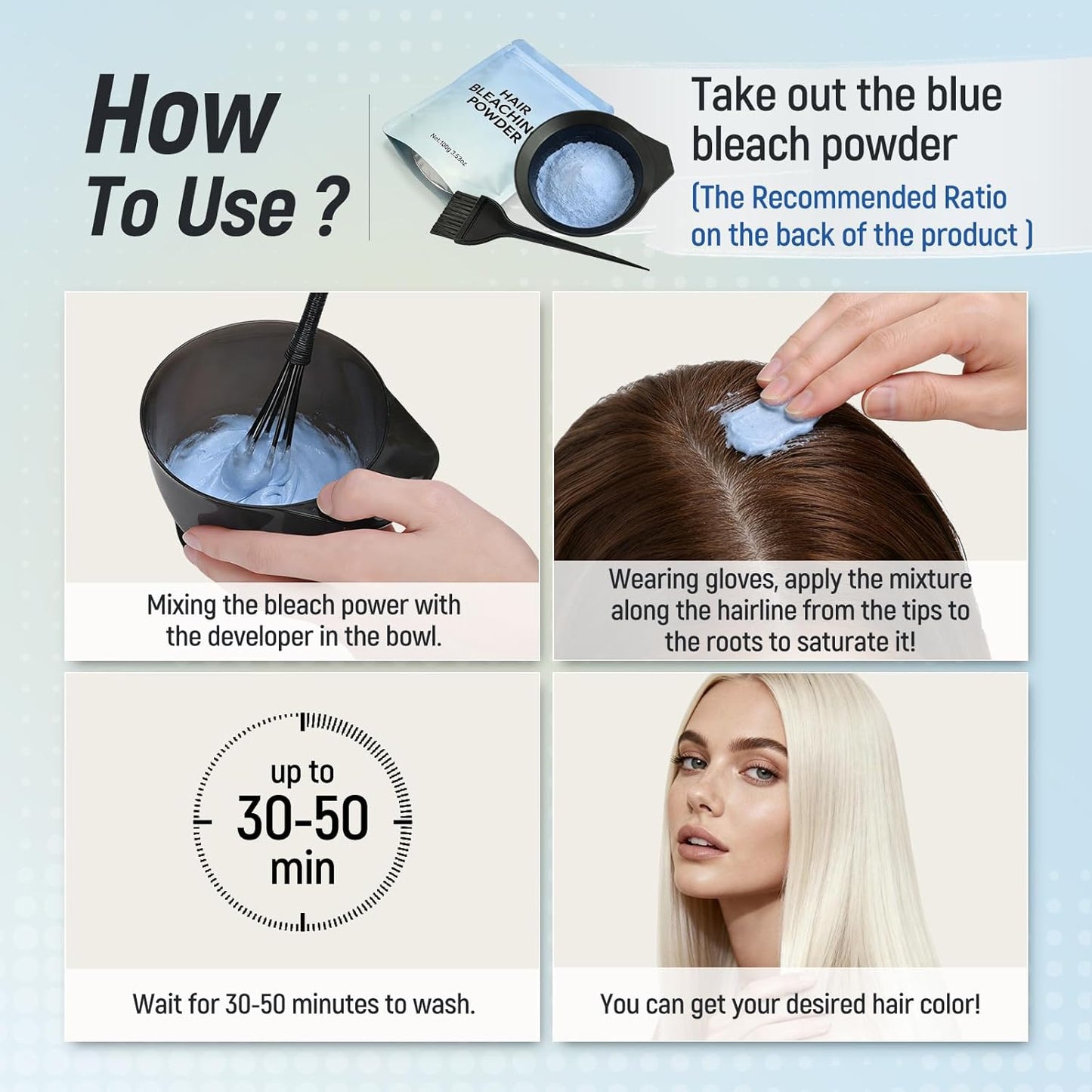 Skiennix Hair Bleach Powder - Professional Lightening Formula for Up to 8 Levels of Lift | 100g/3.53oz