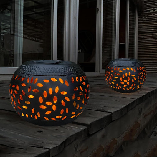 Skiennix Solar Table Lights - Waterproof 2-Pack Flickering Flame Lamps | Black Metal Decorative Lanterns for Outdoor Use