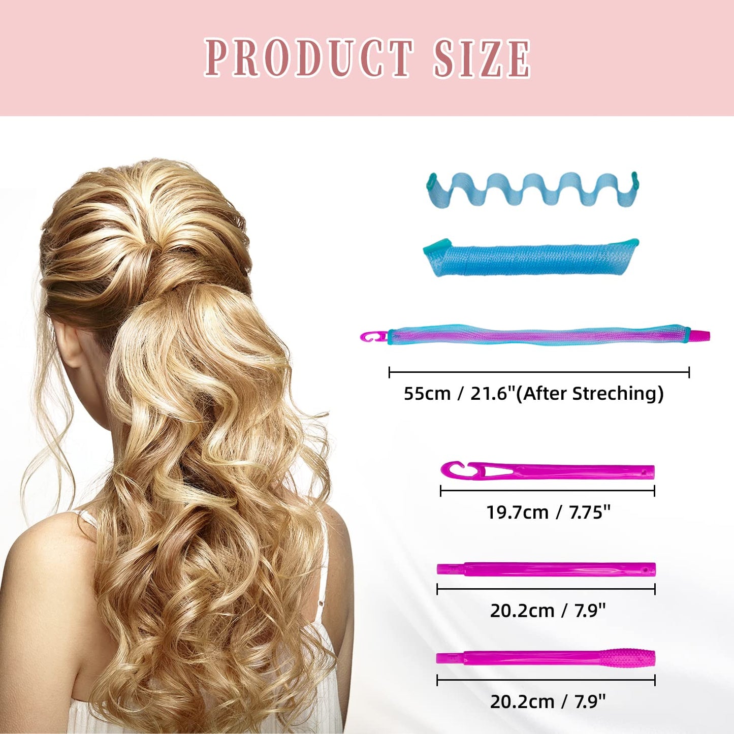 30Pcs Heatless Hair Curlers Rollers Spiral Curls Styling Kit with 2 Styling Hooks,No Heat Curlers for Women Girl's Long Hair 21.8”(55 cm)…