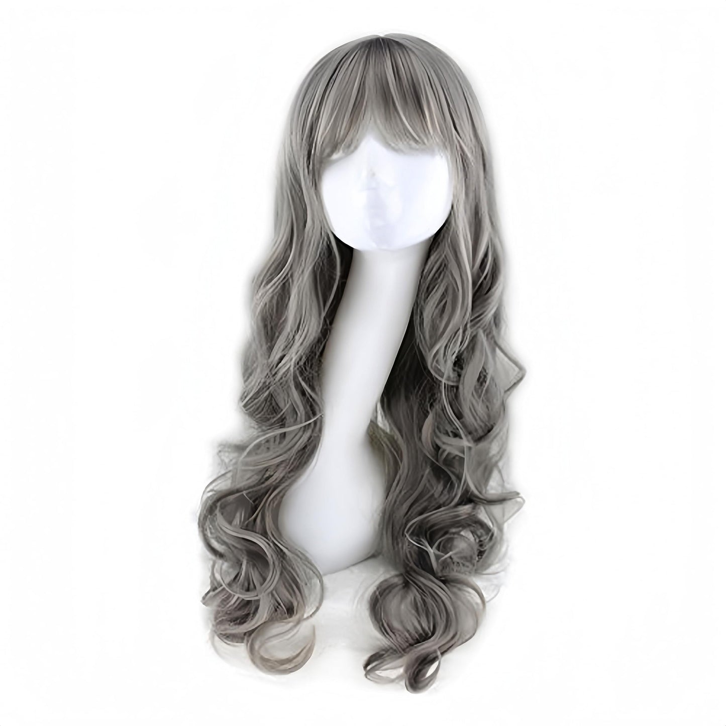 RightOn Fashion Women Girls Milk Grey Long Curly Soft Wave Cosplay Wig with Wig Cap