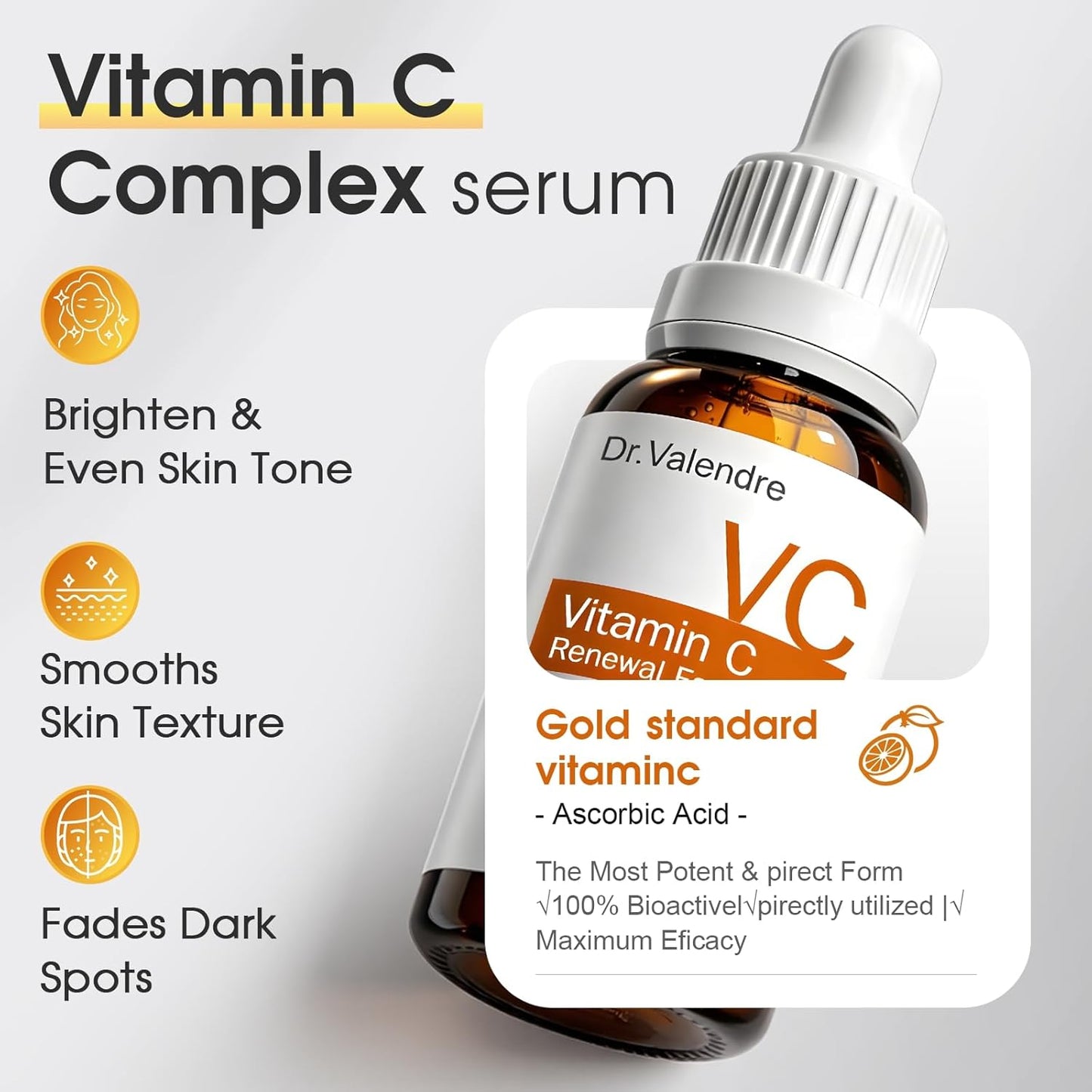 Skiennix Vitamin C Complex Brightening Serum - Fades Dark Spots, Evens Skin Tone & Smooths Skin for Radiant Glow