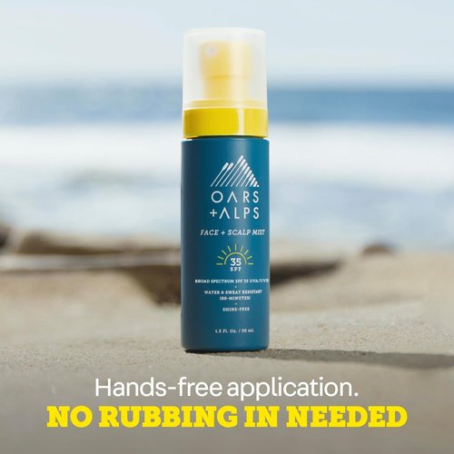 Oars + Alps Face & Scalp Sunscreen Spray Mist - SPF 35, Water & Sweat Resistant, Aloe Vera & Cucumber, 1.5oz