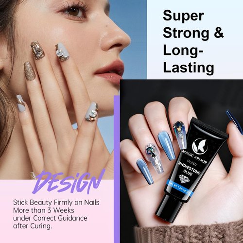 MAGIC ARMOR 2PCS Nail Rhinestone Glue Gel for Nails 60ML Gel Nail Glue for Rhinestones Gems Super Strong Bling Gel Press On Nails Fake Nails Gems Diamonds Jewelry Gel Decoration 3D Nail Art Cured Need