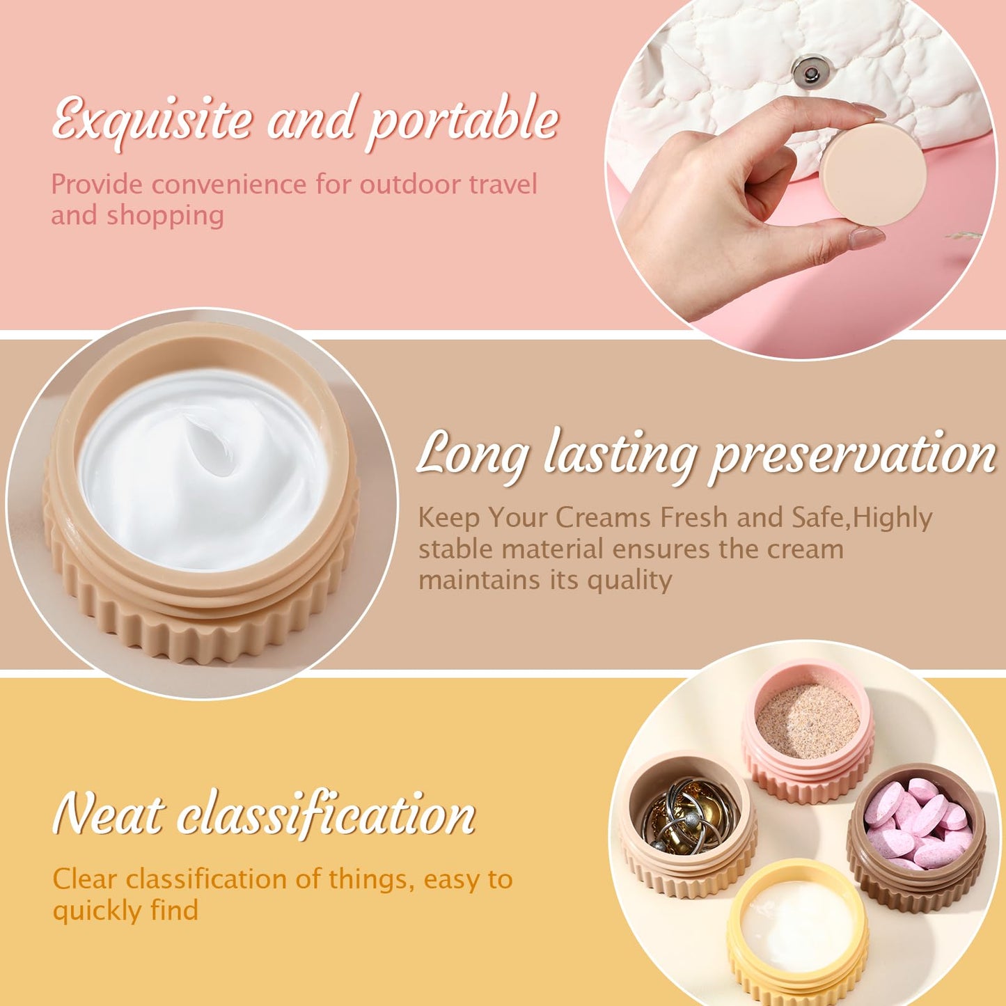 Maxcheck 4 Pcs Travel Containers for Toiletries Small Silicone Cream Jars 0.68 oz Travel Size Container Leakproof Travelling Accessories with Lid for Cosmetic Body Skin Cream(Classic Color)