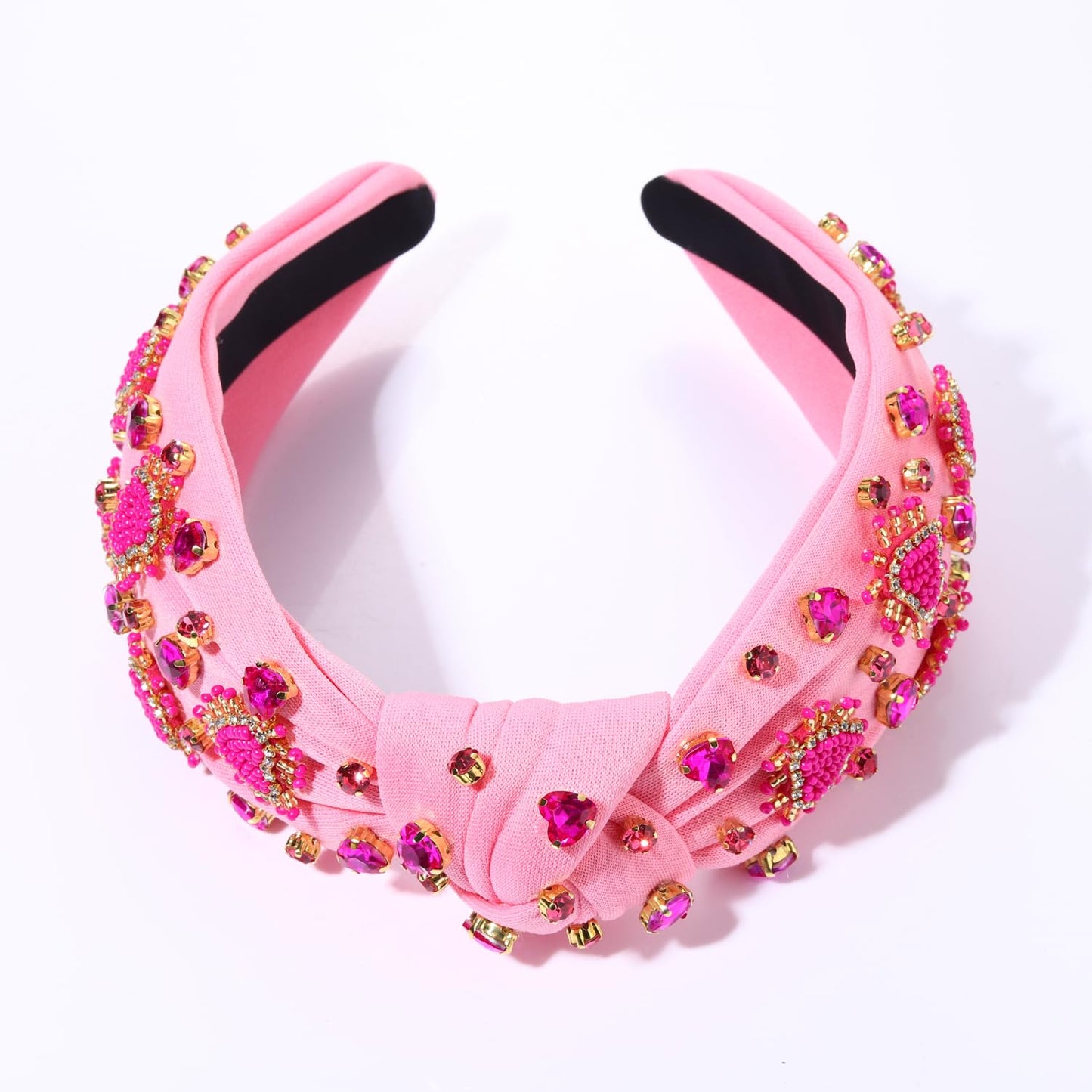 NVENF Women's Jeweled Crystal Rhinestone Knotted Headband - Red Pink Wide Top Knot Hair Accessory Gift