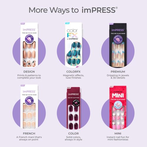KISS imPRESS No Glue Mani Press-On Nails - 'Serendipity' Pink Coffin Shape, Medium Size, 30 Nails Included