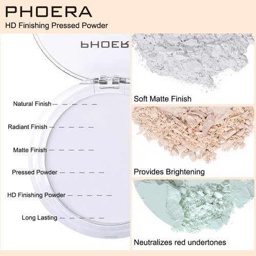 PHOERA Foundation Pressed Face Powder - Silky Soft Focus Setting Powder for Shine-Free Finish | 0.28 Oz (002 Banana)