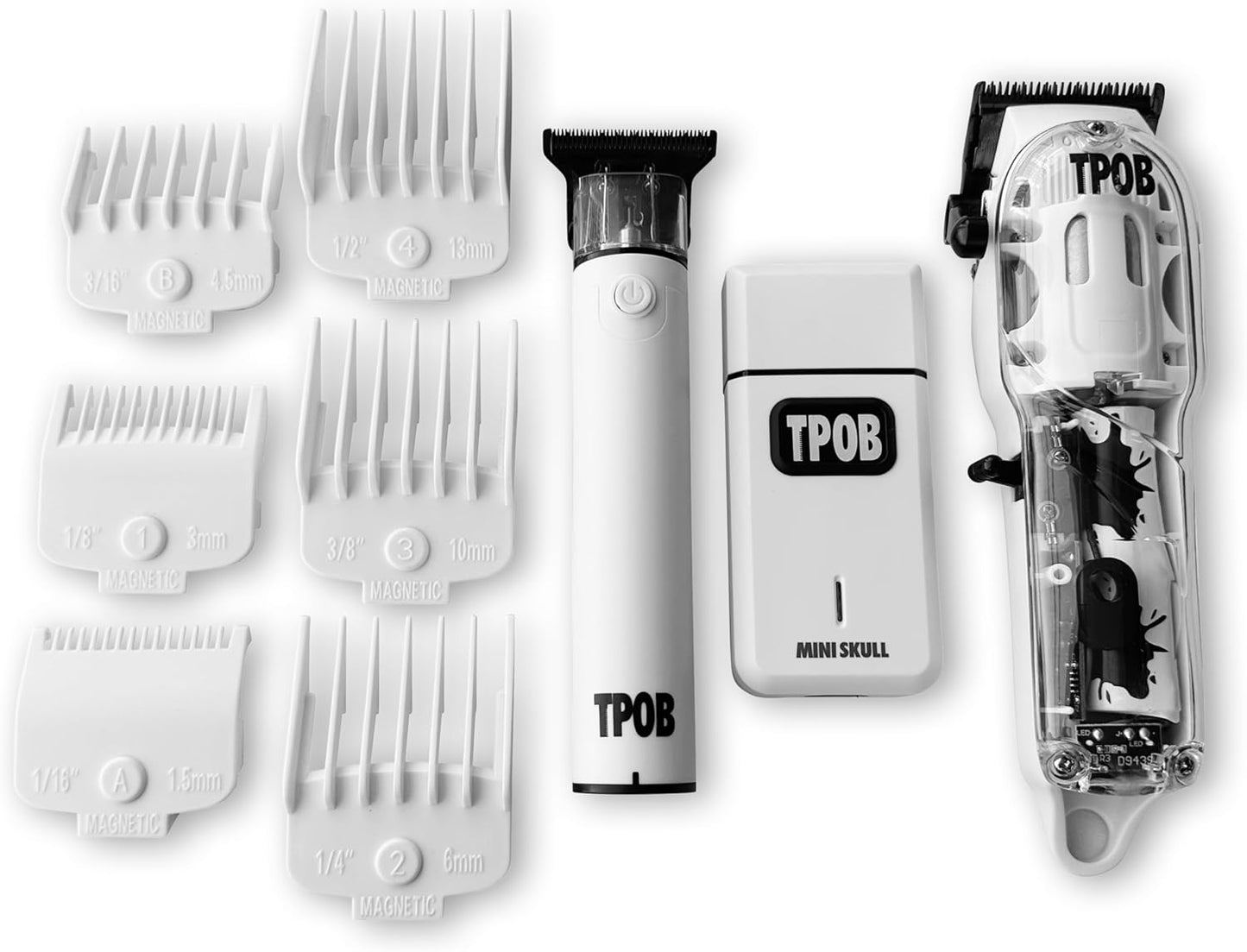TPOB Barber Hair Clippers Set - Matte White Case with Fade Blade for Precision Grooming