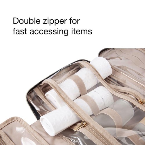 BAGSMART Toiletry Bag - Water-Resistant Travel Organizer with Hanging Hook | Medium Baby Pink