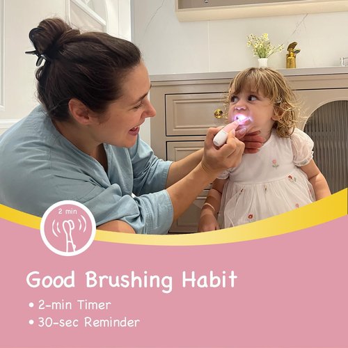 Papablic BabyHandy 2-Stage Sonic Electric Toothbrush for Babies and Toddlers Ages 0-3 Years, Pink