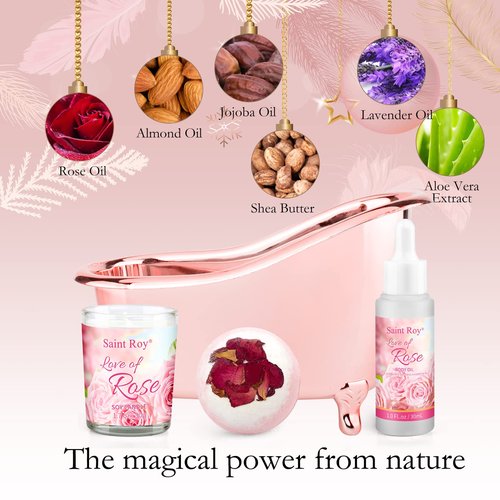 bath Gifts for Her Rose scents Mother Gift Bath Set for Women, Luxury Home Spa Kit Rose Bath Gift Basket, Includes Shower Gel, Body Lotion, Bath Bomb, Spa salts and More, Christmas Gift