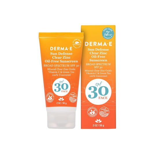 DERMA E Sun Defense Mineral Sunscreen SPF 30 - Hypoallergenic Oil-Free Face Cream, 2 Oz | Broad Spectrum Protection