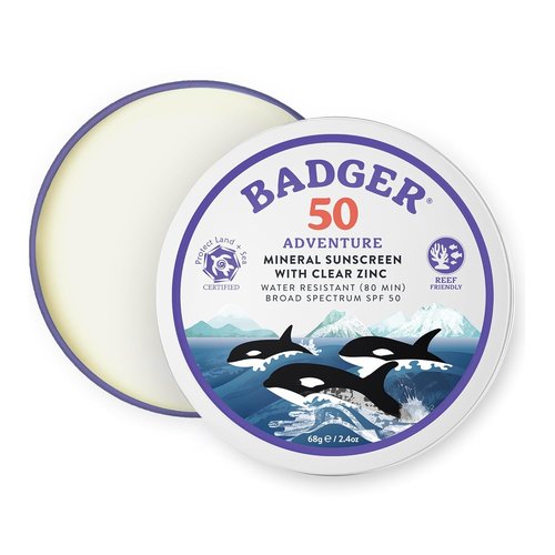 Badger Reef Safe Mineral Sunscreen - SPF 50, 98% Organic, Non-Toxic & Water Resistant, 2.4 oz Tin