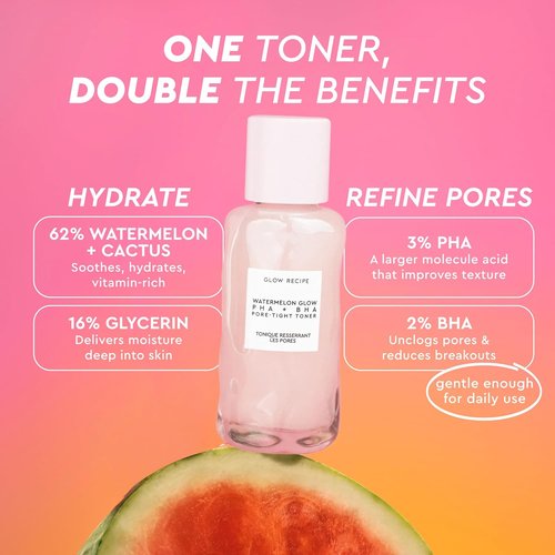 Glow Recipe PHA + BHA Face Toner - Exfoliating & Hydrating Formula with Watermelon & Cactus Water (40ml)