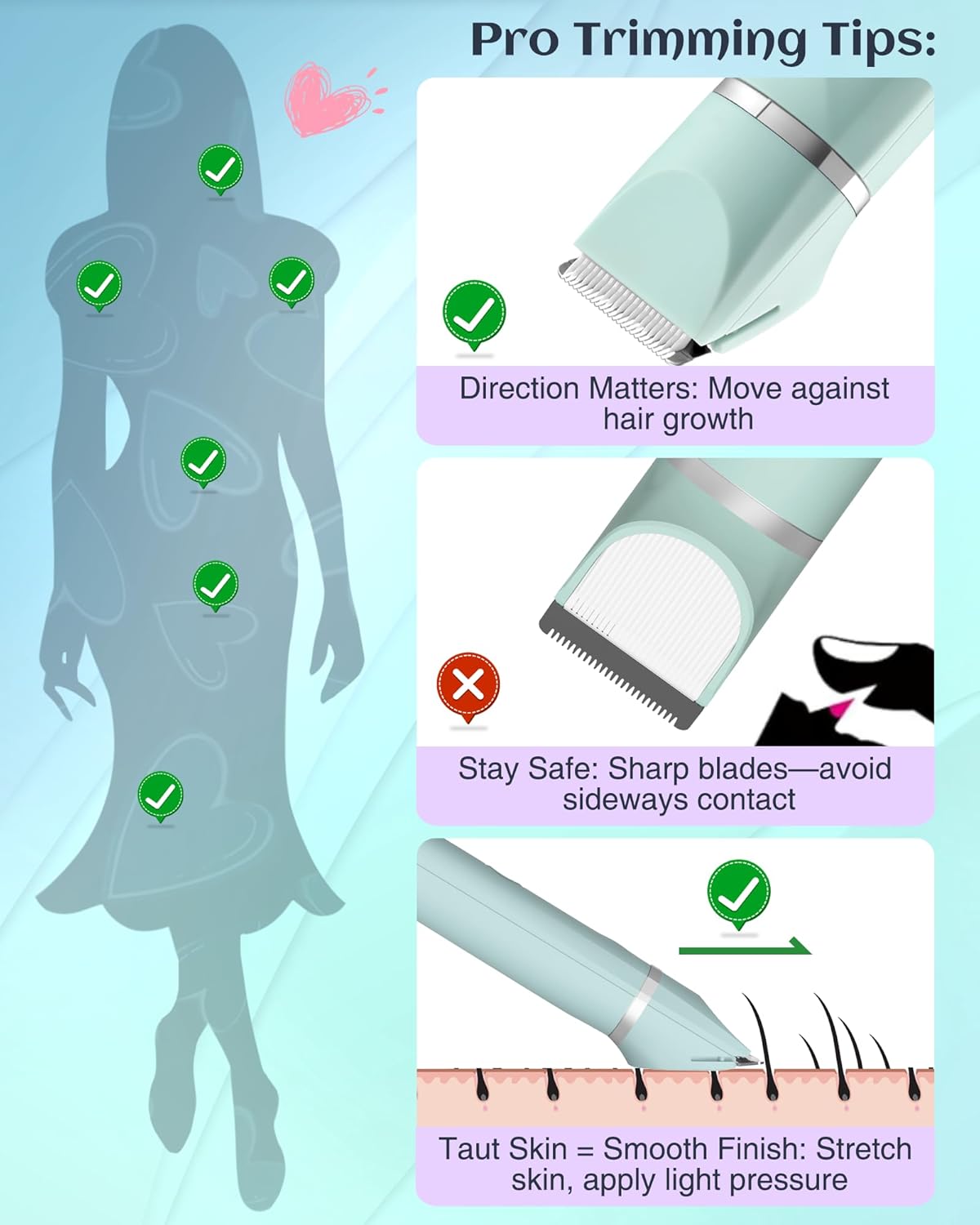 Skiennix Bikini Trimmer for Women - Rechargeable Electric Razor with Ceramic Blades | Waterproof, Green