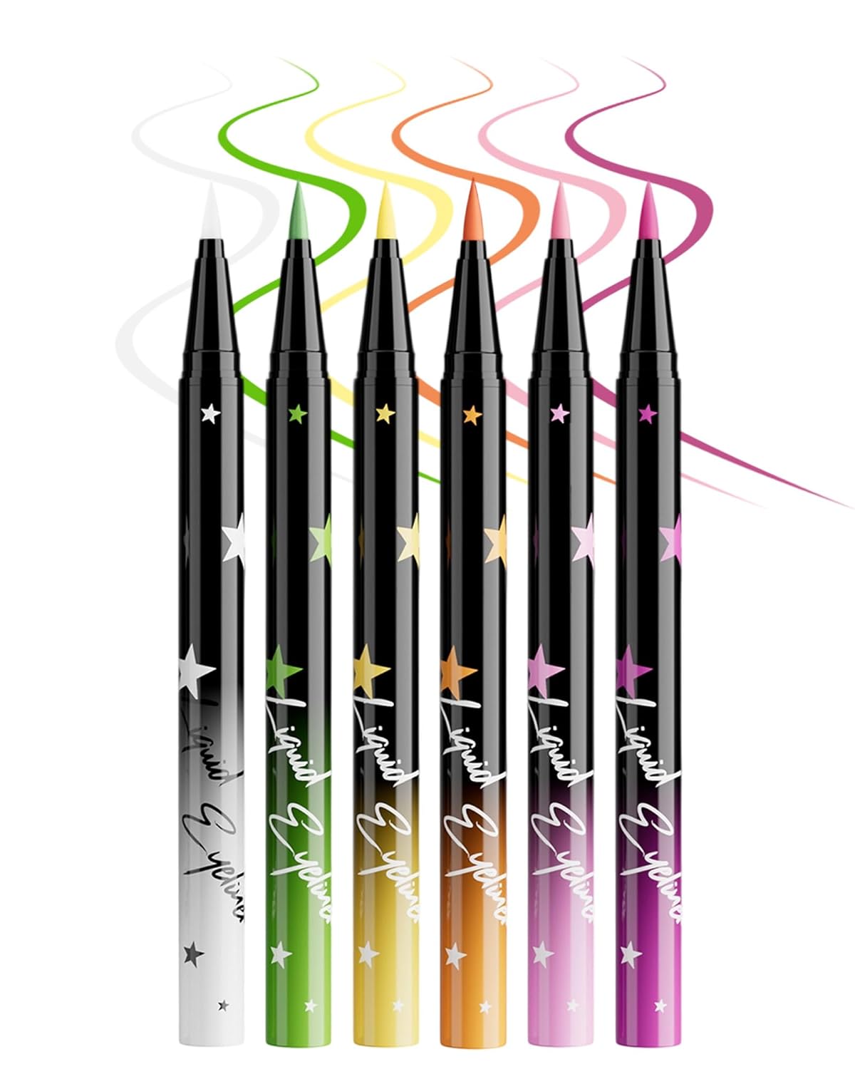 Skiennix Colored Liquid Eyeliner Pen Set - Waterproof Matte Eye Liner | 6 High Pigmented Shades