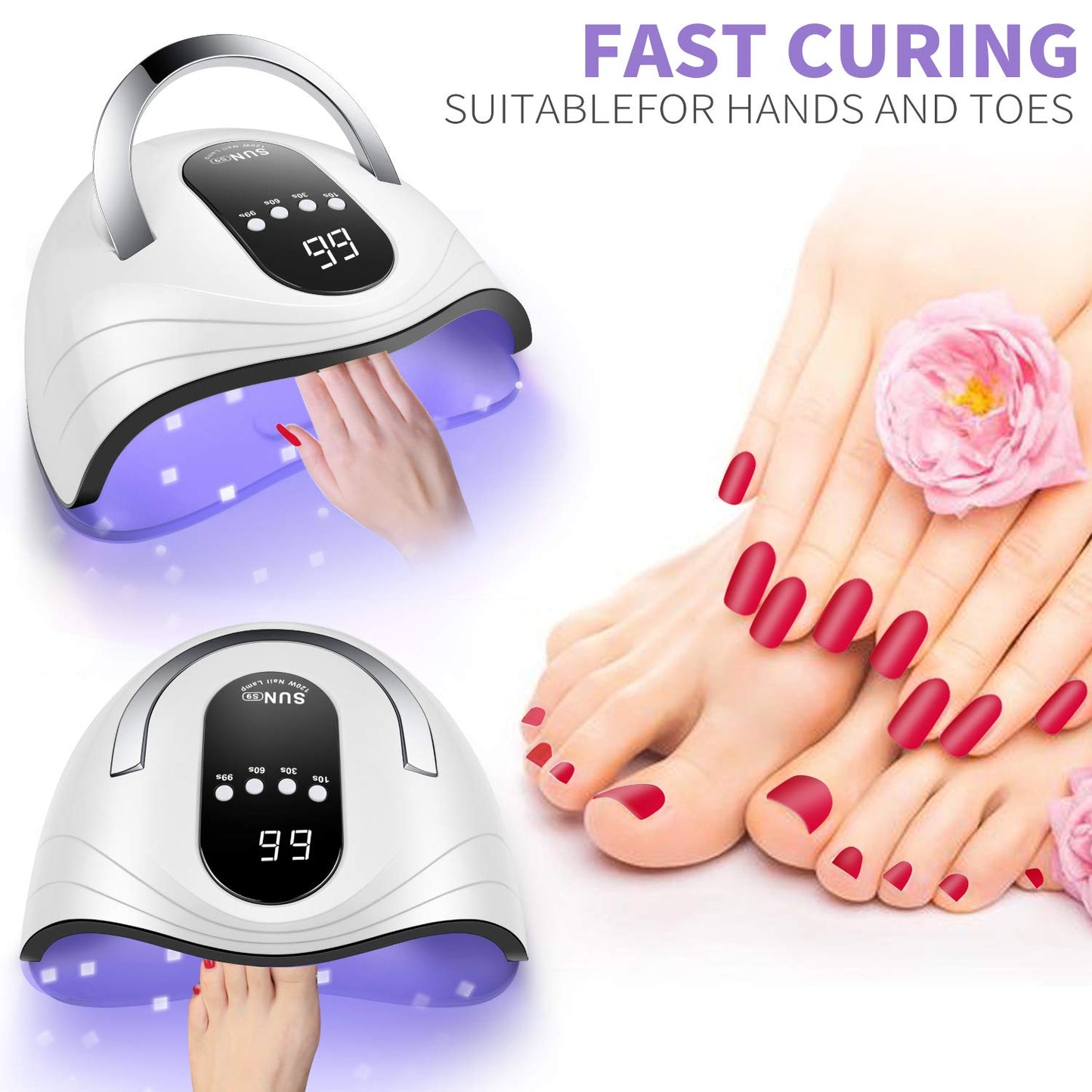 Sunrich UV Gel Nail Lamp 120W LED Nail Light Fast Dryer for Gel Polish Curing with 4 Timers Portable Handle Large Space Automatic Sensor (White)