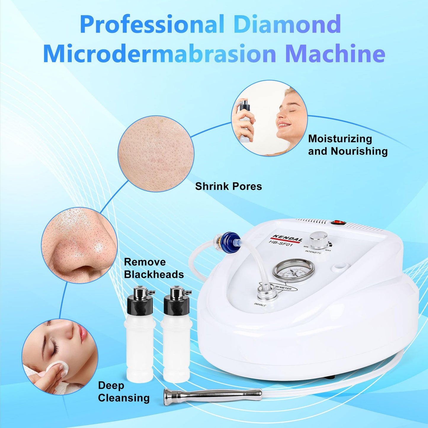 Diamond Microdermabrasion Machine, Kendal Professional Dermabrasion Facial Spray Skin Care Device, Vacuum Blackhead Removal and Spray Moisturizer, Esthetician Supplies, Also for Home Skin Care
