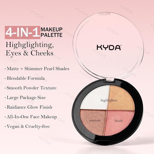 KYDA Eye & Cheek Palette - 4-In-1 Glow Makeup for Women | Multiuse Blush & Highlighter for Mature Skin