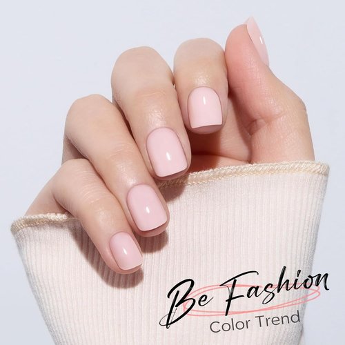 Modelones Press-On Nails - Extra Short Semi-Transparent Squoval Design | 32 Pcs in Soft Pink, Reusable Kit with Glue & File