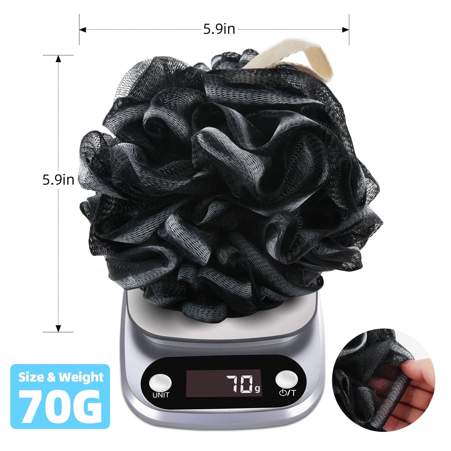 Chuya 4 Pack Bath Loofahs Sponge 70g,Shower Sponges Loofah Body Scrubber Balls for Body Cleaning Soft mesh