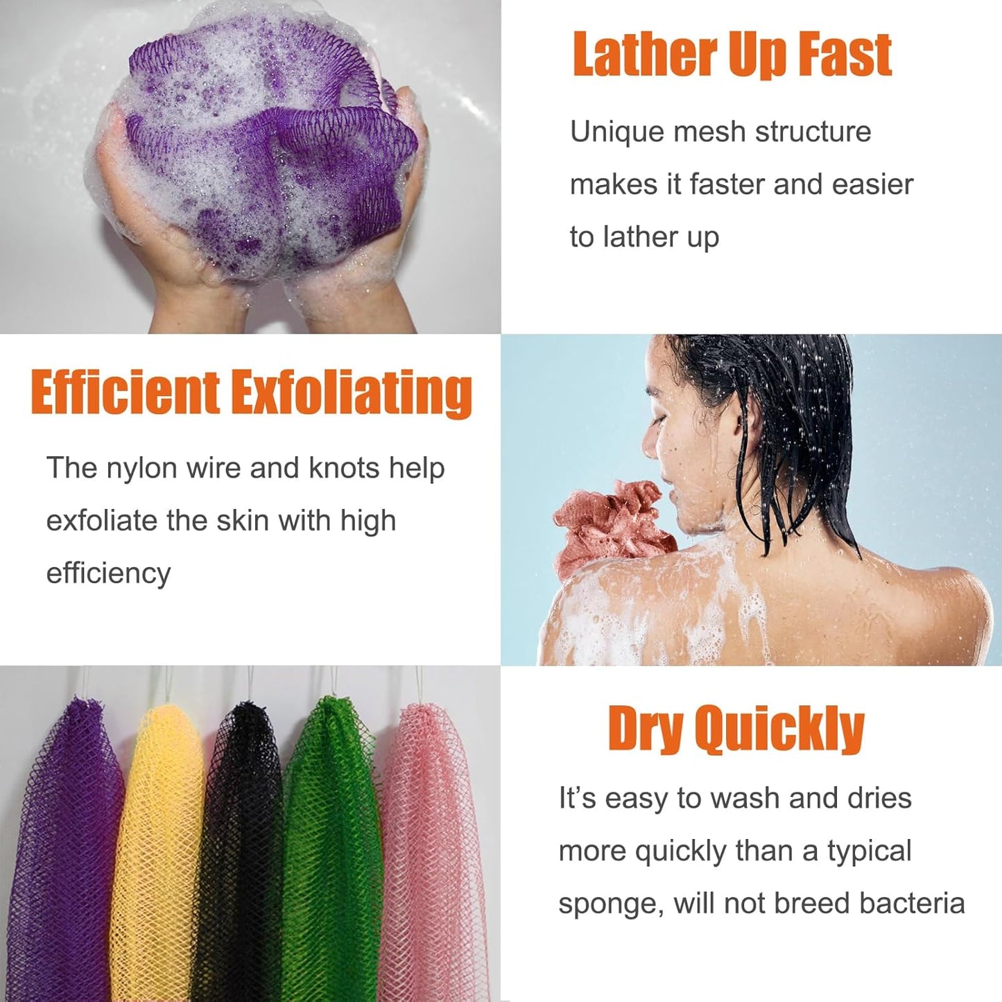 Unifab Authentic African Net Sponge - Exfoliating Bath & Shower Scrubber | 2-Piece Set in Purple & Yellow