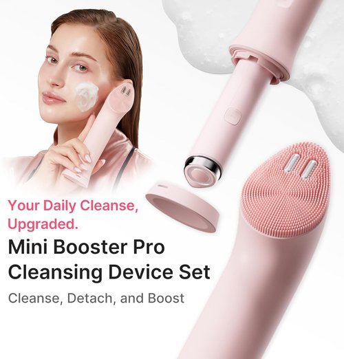 Medicube Mini Booster Pro Plus Cleansing Device Set - 2-in-1 Facial Cleanser & Skincare Tool | Portable Pink Device with 3 Modes for Pore & Sebum Care