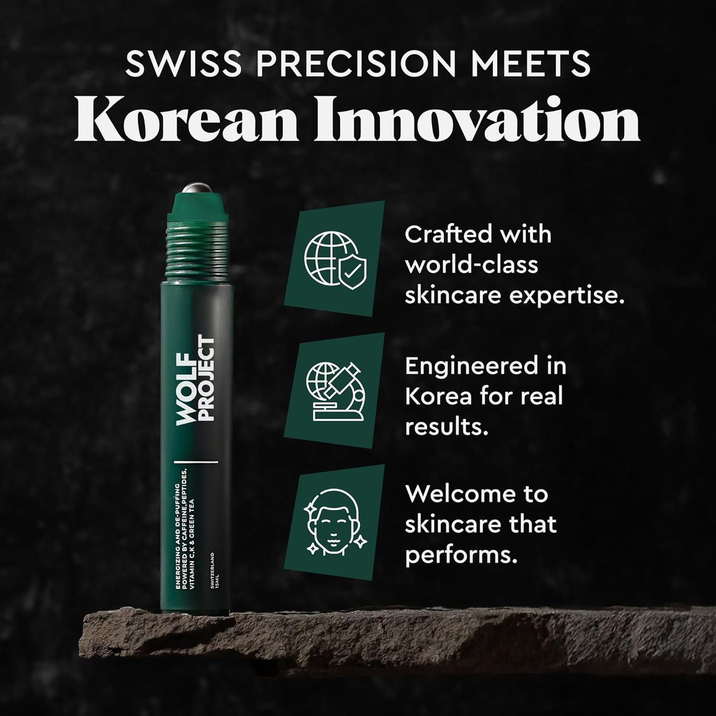 Wolf Project Under Eye Roller - Energizing Serum with Caffeine, Vitamin C & Peptides | Brightens Dark Circles & Reduces Puffiness