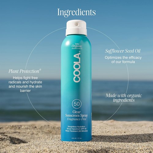 COOLA Organic Sunscreen SPF 50 - Vegan & Gluten-Free Sunblock Spray for Daily Skin Protection