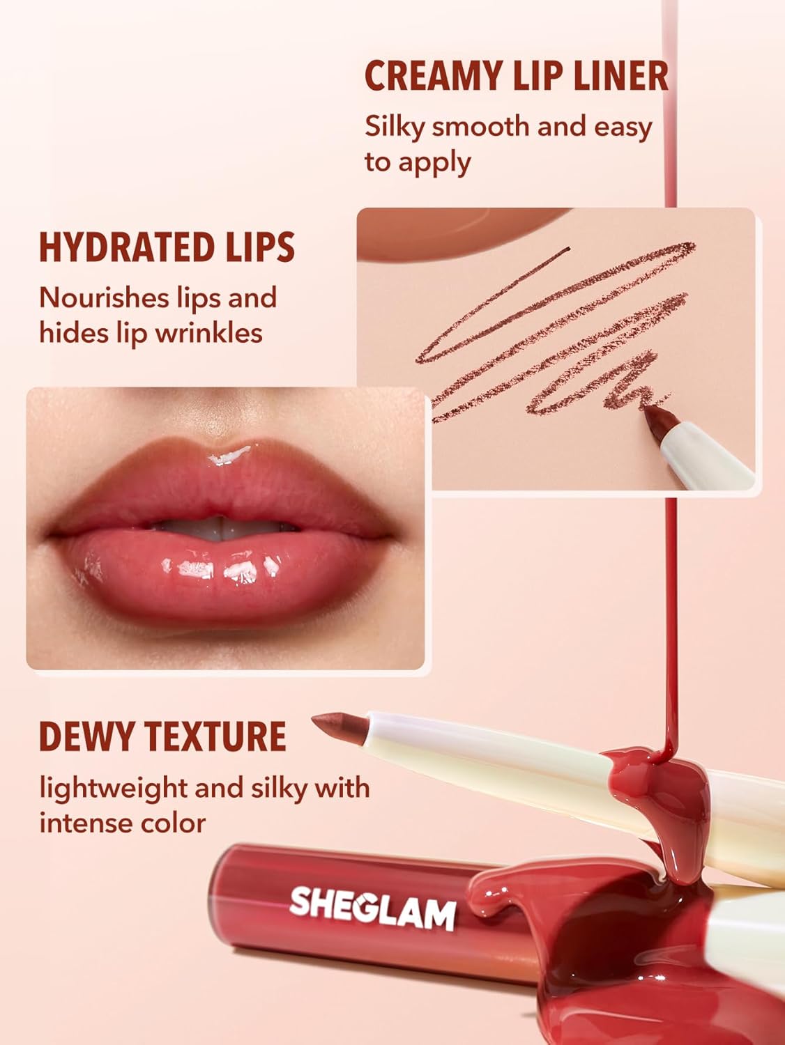 SheGlam 2-In-1 Lip Rules Liner & Gloss Pen - Long-Lasting Plumping Lip Makeup Set | By The Book
