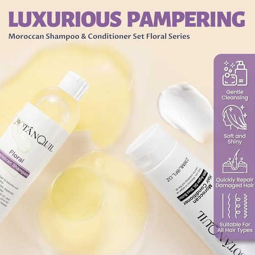 Moroccan Shampoo and Conditioner Set - Argan Oil & Shea Butter for Hydration | Gentle Cleansing for Dry, Damaged Hair