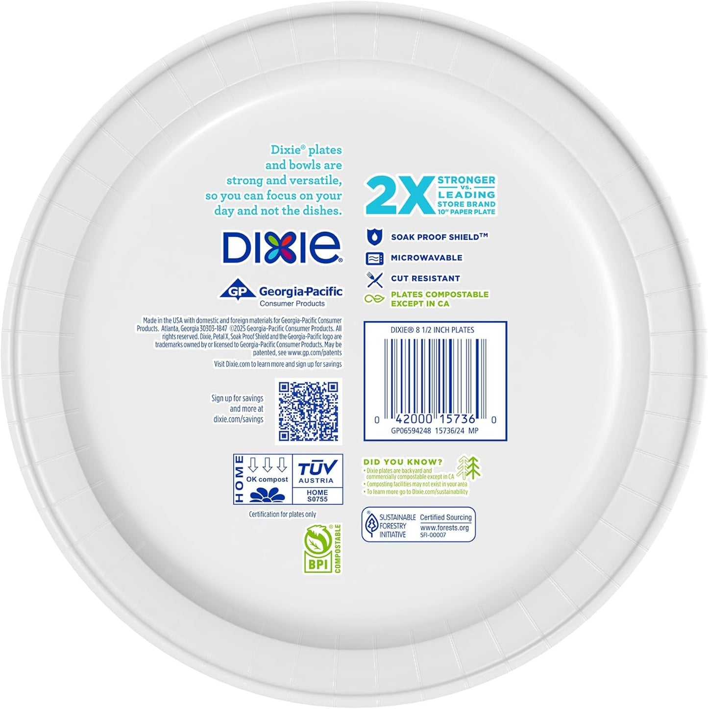Dixie Medium Paper Plates - 8.5 Inch, 90 Count | 2X Stronger, Microwave-Safe & Soak-Proof
