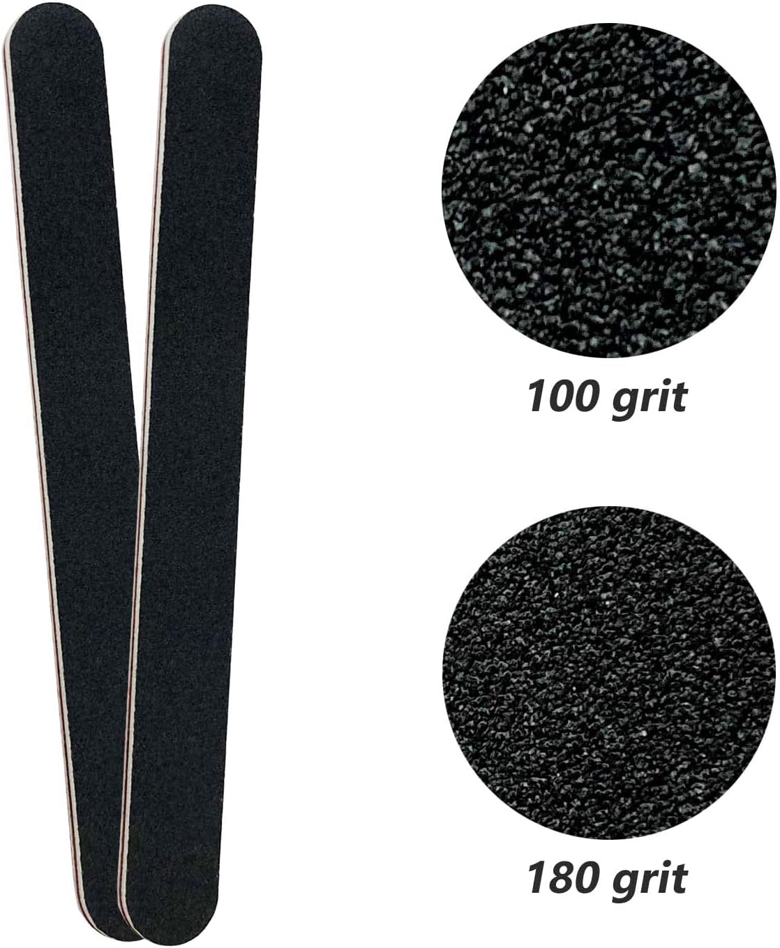 Skiennix Professional Emery Boards - 3 Pack Nail Files for Acrylic & Natural Nails | 100/180 Grit, Reusable, Black