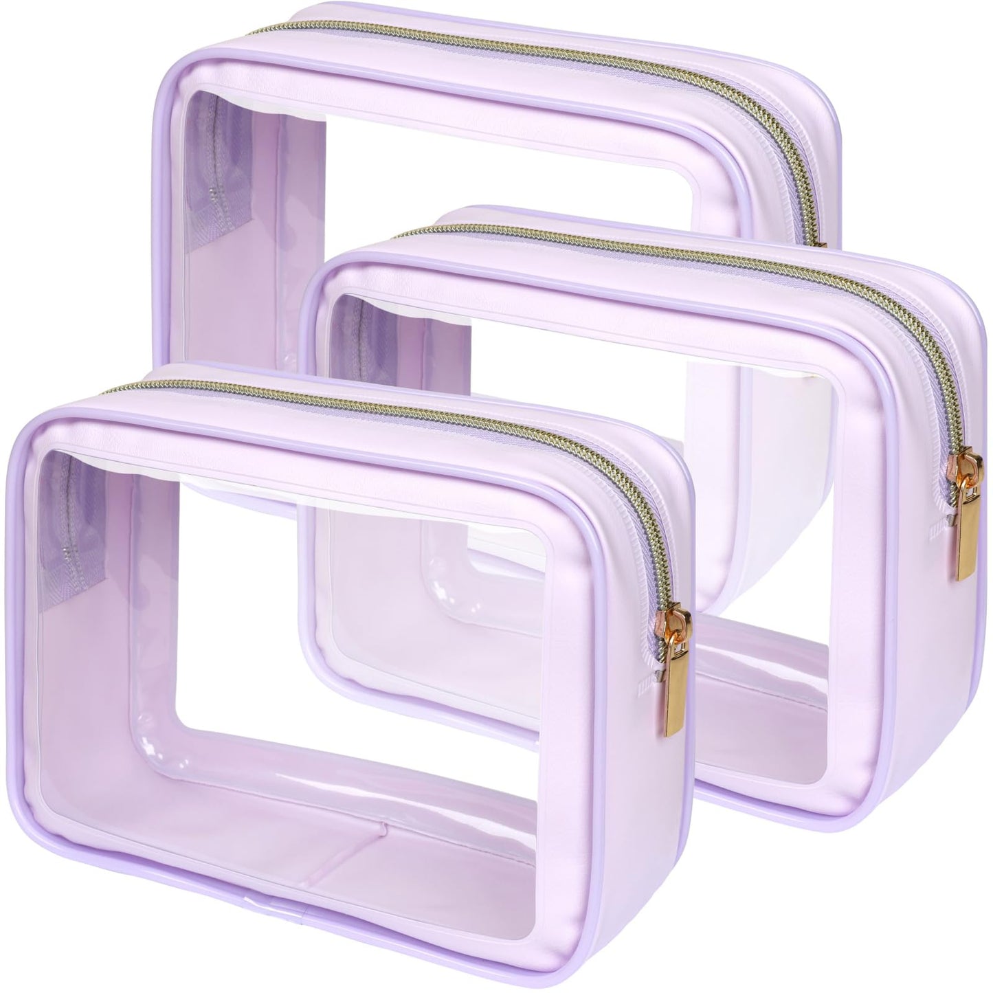 PACKISM TSA Approved Toiletry Bag - Amazing Color-Edged Clear Makeup Bag, 3 Pack in Spacious Space, Reusable Clear Toiletry Bags with Great Value, Purple