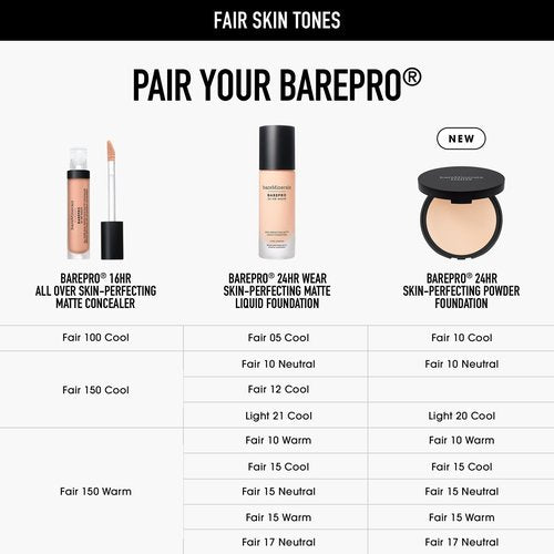 bareMinerals Barepro 24HR Skin-Perfecting Powder Foundation, Matte Pressed Powder Foundation Full Coverage with Plant-Based Squalene, Oil Control, Vegan - Fair 17 Neutral