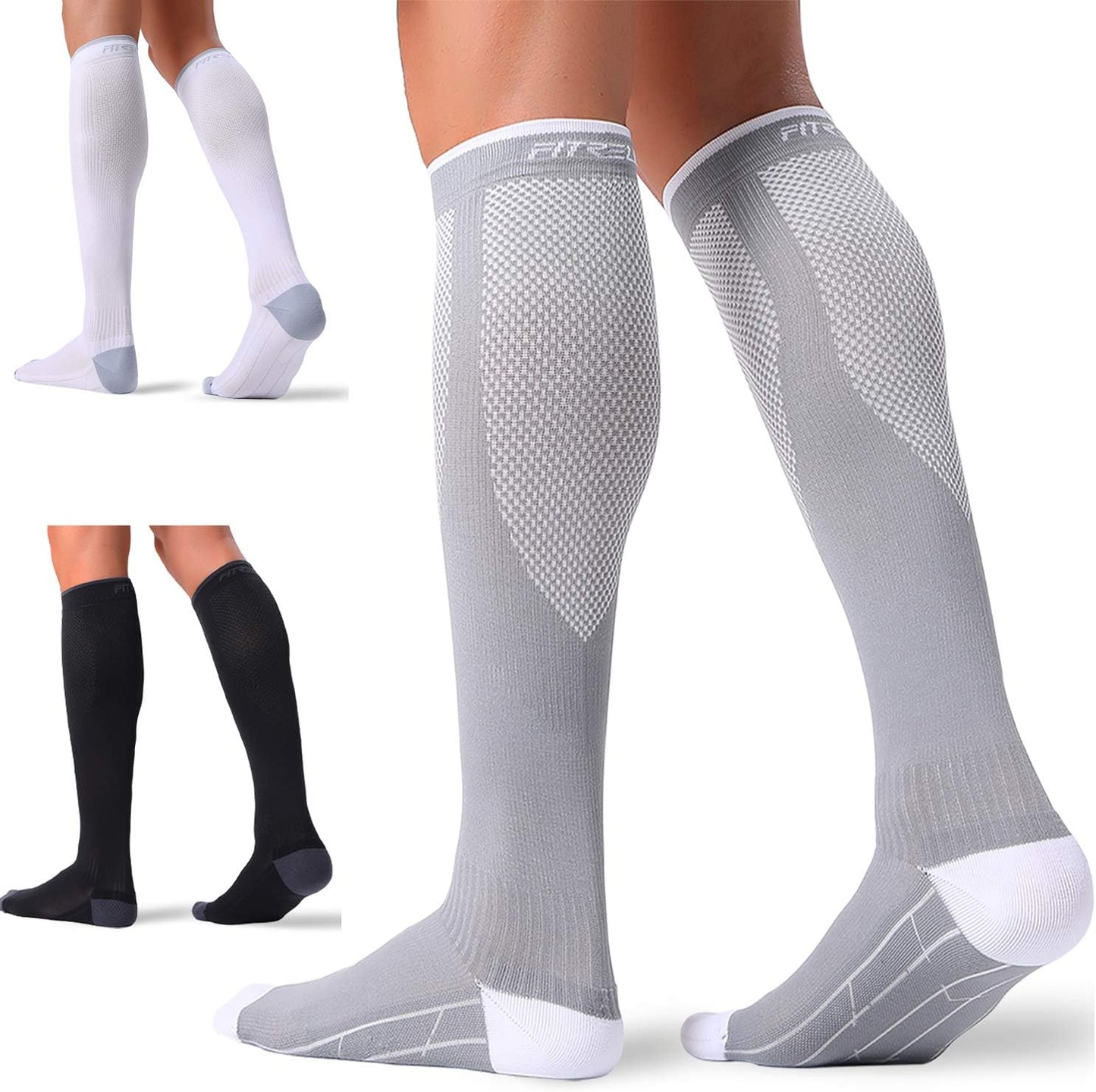 FITRELL Compression Socks - 20-30mmHg Circulation Support for Women & Men | 3 Pairs