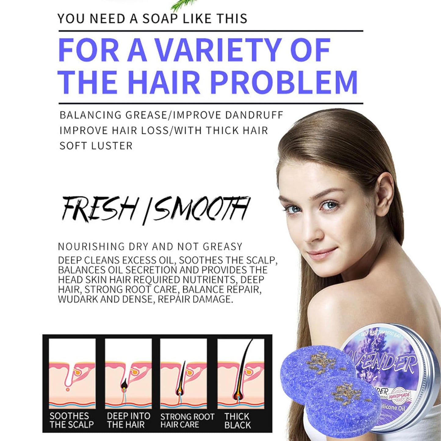 Skiennix Lavender Shampoo Bar - Natural Organic Solution for Gray & Thinning Hair | 2PCS Set