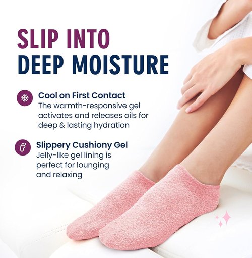 Dr. Frederick’s Moisturizing Gel Socks - Ultimate Dry Feet & Cracked Heel Relief - Plush Pink with Mango & Shea Butter