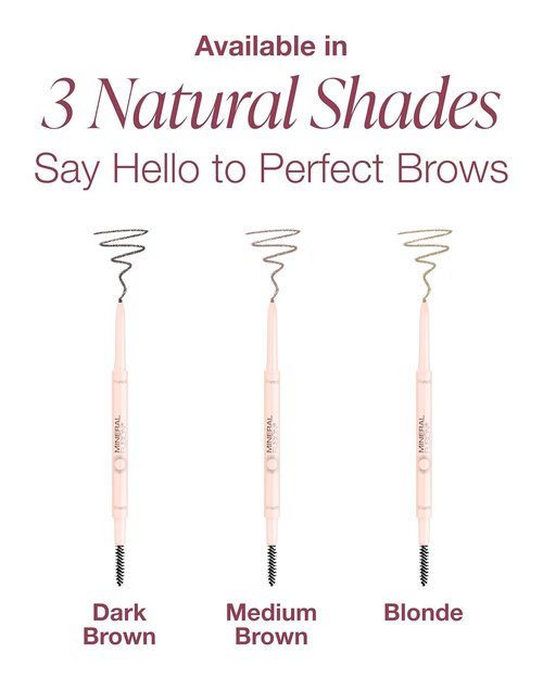 Mineral Fusion Retractable Brow Pencil - Dark Brown | Award-Winning Eyebrow Shaping & Defining Tool with Blending Spoolie - Long-Lasting, Vegan Formula