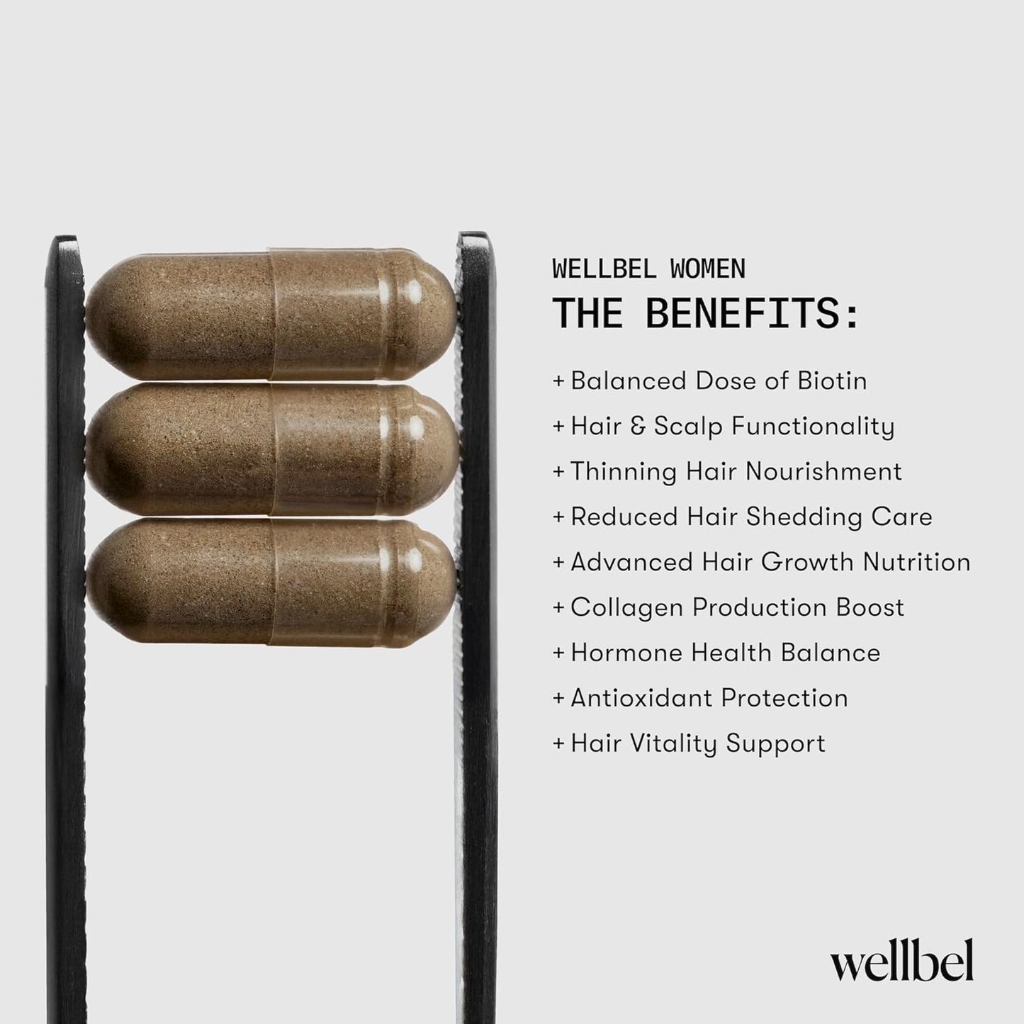 WELLBEL Vegan Hair, Skin & Nails Supplement - Gluten-Free, Non-GMO, 90 Count