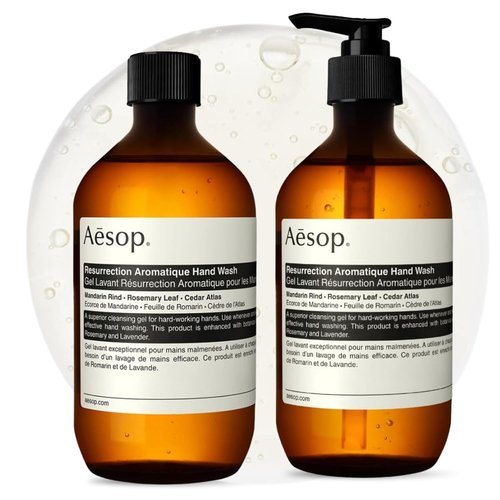 Aesop Resurrection Aromatique Hand Wash & Refill - Gentle Gel with Orange, Rosemary & Lavender Oils | 16.9oz / 500mL (Pack of 2)