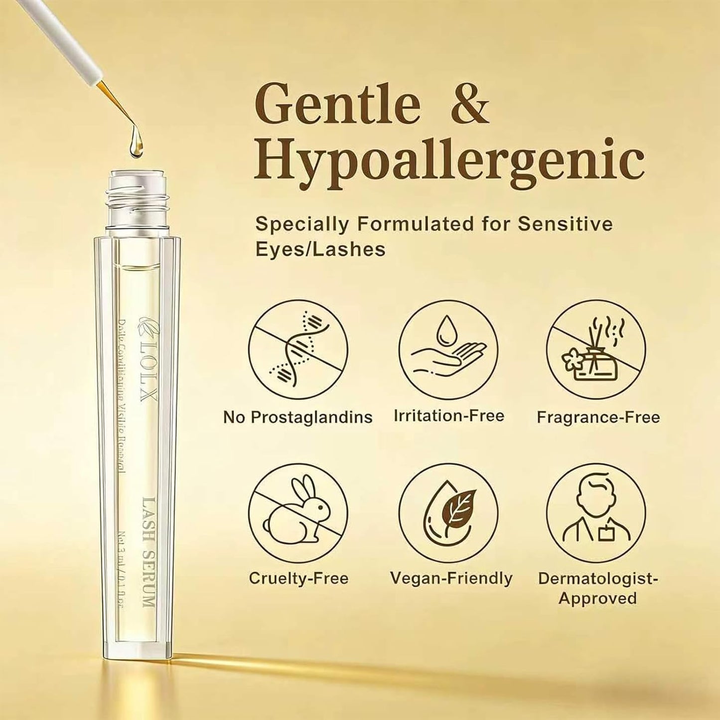 Skiennix Lash Serum - Peptide Infused Formula for Rapid Eyelash Growth | 3 mL for Sensitive Eyes