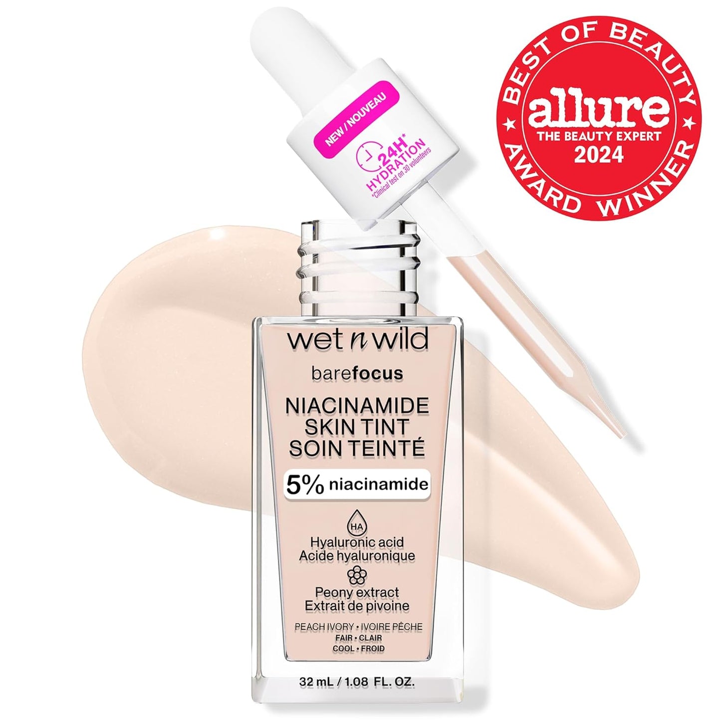 Wet n Wild Bare Focus Skin Tint - 5% Niacinamide, Buildable Sheer Coverage, Hydrating & Cruelty-Free | Peach Ivory