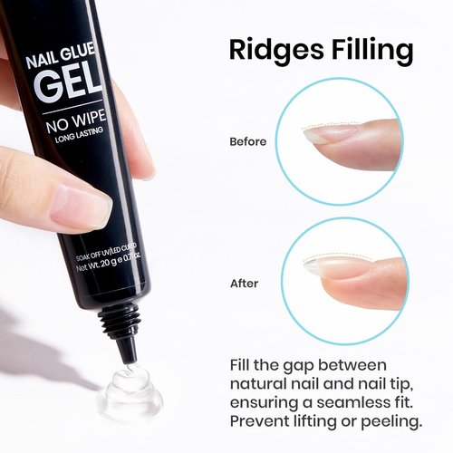 Beetles 20g Solid Nail Glue Gel - No Wipe, Hands-Free Soft Nail Tips Glue for Fake Acrylic Nails, Clear Press On Nails, Nail Extensions, 3D Nail Art, Soak Off Nail Lamp Long-Lasting, Beginner-Friendly