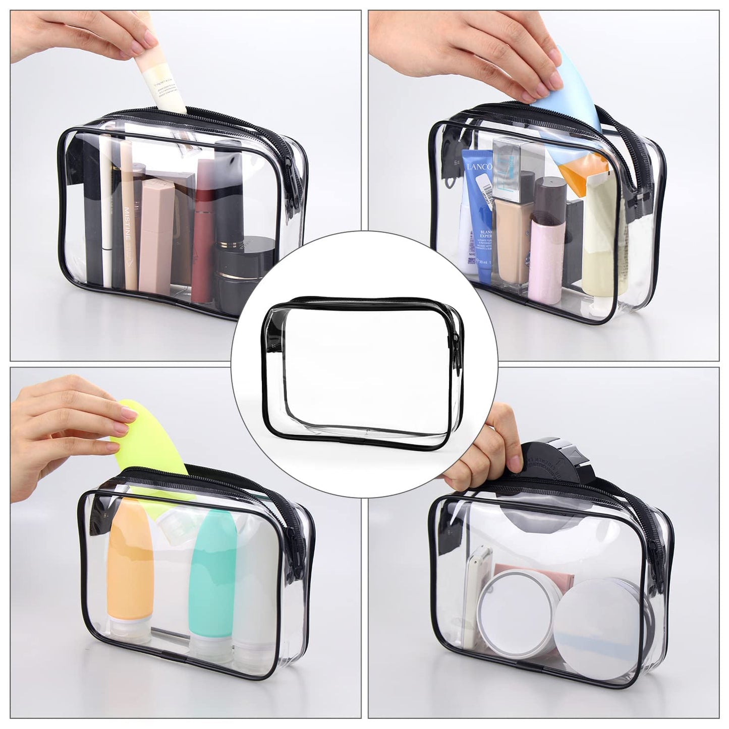 Wedama TSA Approved Toiletry Bag - 3 Pack Zipper Cosmetic Bags for Travel | Quart Size - Black