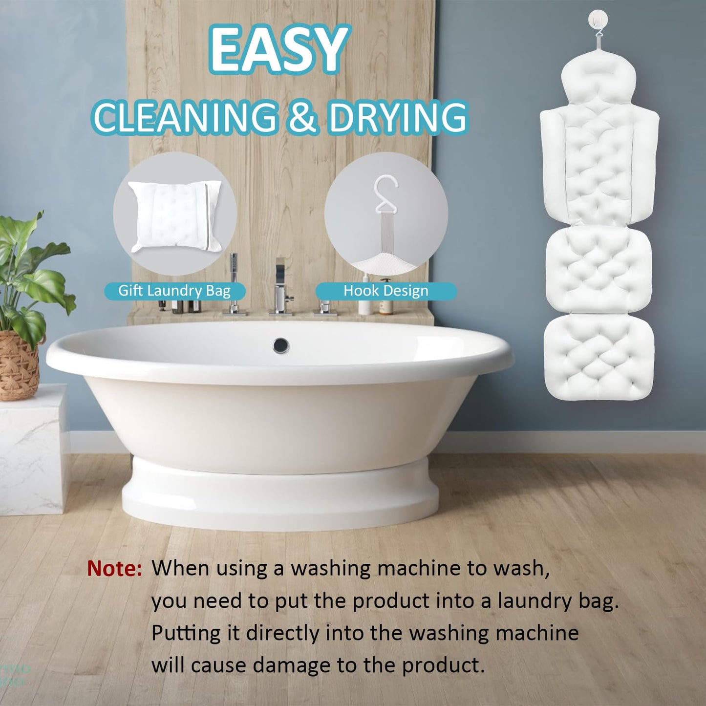 Luxury Full Body Bath Pillow for Bathtub White