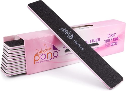 PANA Jumbo Size Double-Sided Nail Files | 10PCS Black Emery Boards, 180/180 Grit for Manicure & Pedicure