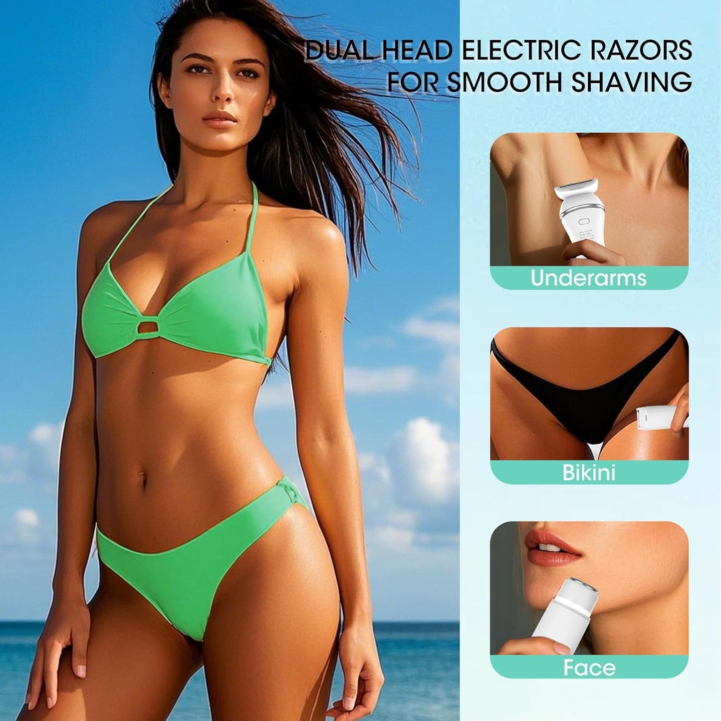 Skiennix Epilator Hair Removal for Women | 2-in-1 Electric Razor & Bikini Trimmer with LED Light